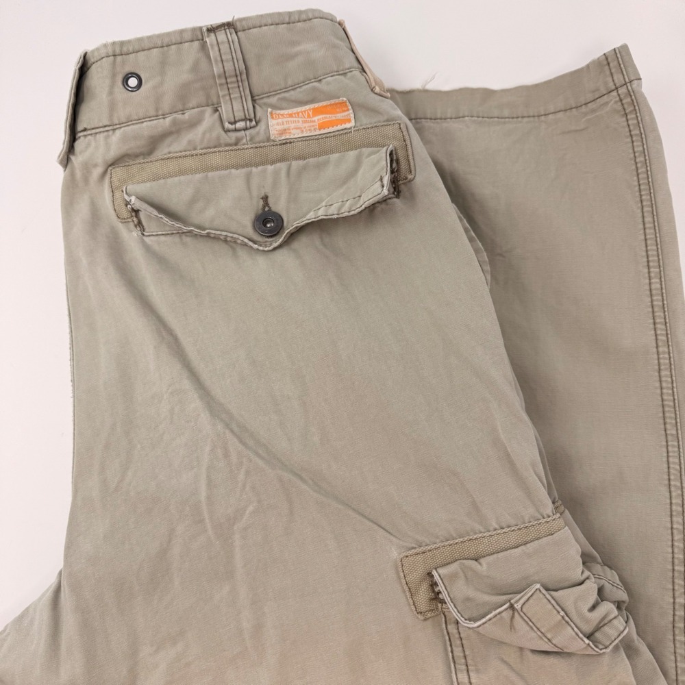 Y2K Old Navy Mens Khaki Tan Cargo Pants 33x34 Fits 33x33 Straight Leg Utility